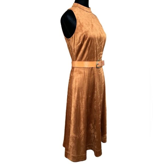 Antonio Melani Kinnon Faux Suede Dress Size 2 NWT Cognac Brown Fit & Flare - Picture 2 of 8